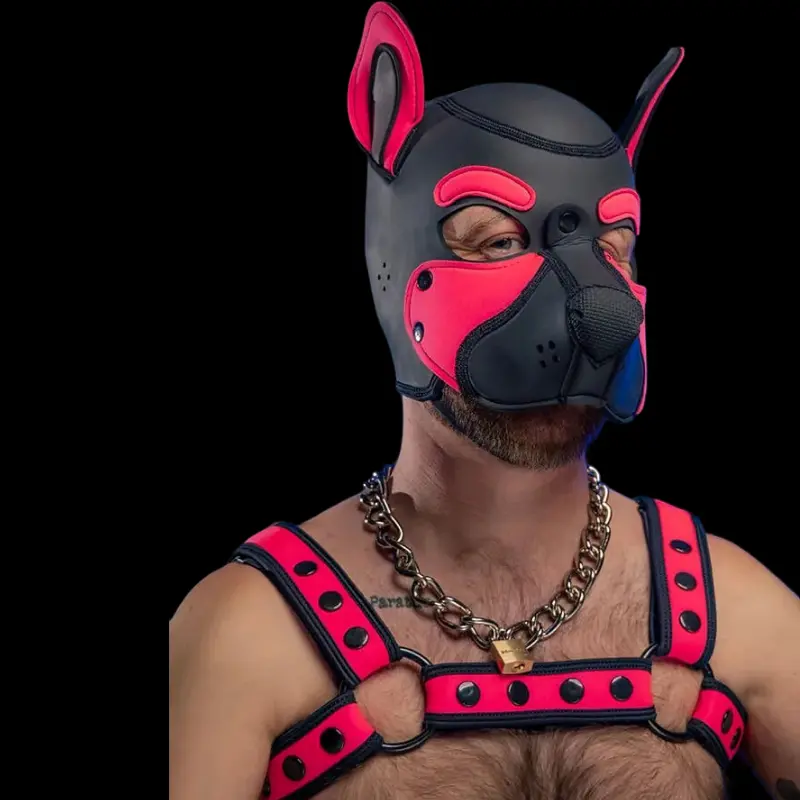 Capucha puppy neopreno Mr S Leather, hocico extraíble Rosa | Dark-Ink