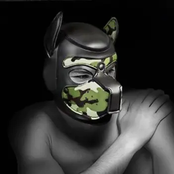Camo Neoprene Puppy Hood Mr S Leather, removable muzzle | Dark-Ink
