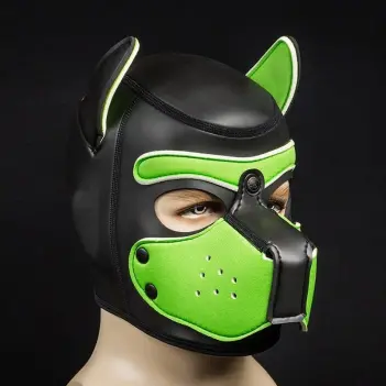 Neopren Puppy Hood Mr S Leather, Lime, formbare Ohren | Dark-Ink