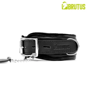 BRUTUS Black/Black Leather Collar, full black | Dark-Ink