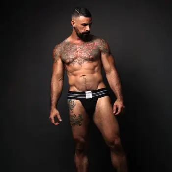 Jockstrap CB13 Tight End 3" Noir, ceinture sport rayée | Dark-Ink