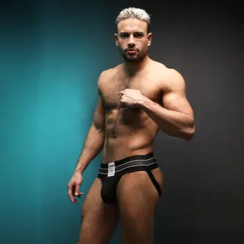 CB13 Tight End 3" Jockstrap Black, wide striped waistband | Dark-Ink