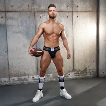 CB13 Tight End 3" Jockstrap Black, wide striped waistband | Dark-Ink