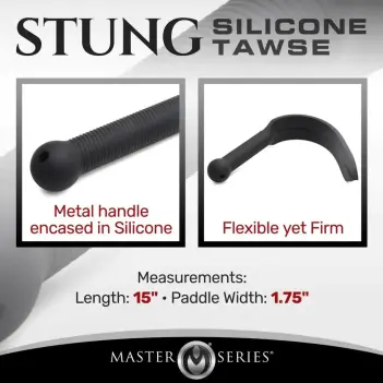 Master Series Stung Silicone Tawse, metal-core handle | Dark-Ink