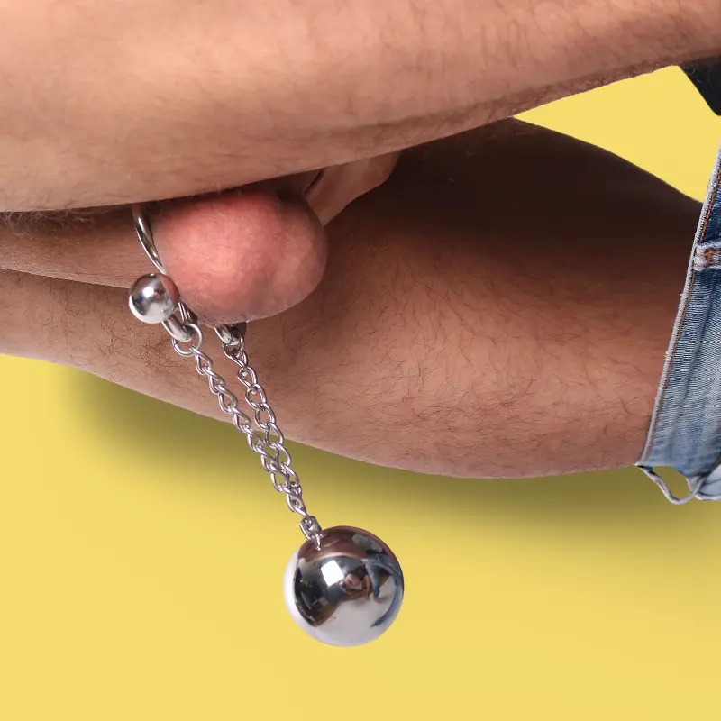 DARKLINE Omega Cock Ring Ball Weight, 3-Inch Chain Steel | Dark-Ink