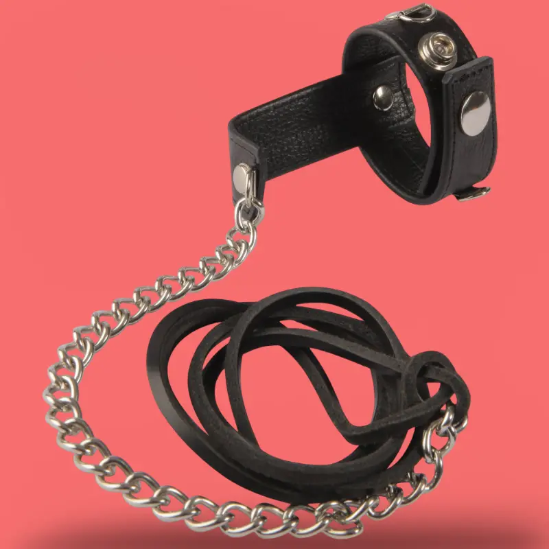 DARKLINE Cock & Ball Thong Strap, leather, rear chain | Dark-Ink