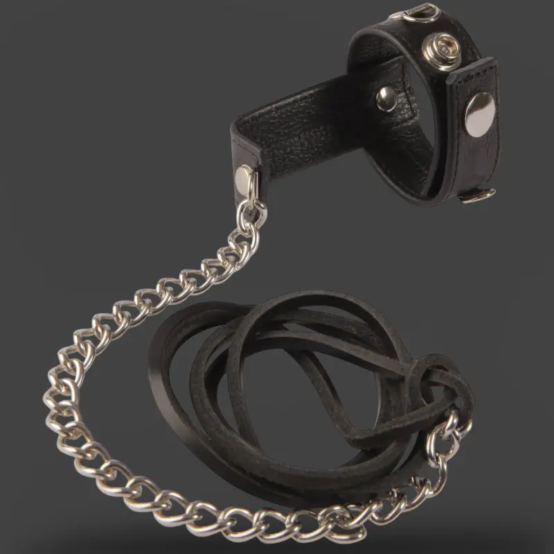 DARKLINE Cock & Ball Thong Strap, leather, rear chain | Dark-Ink