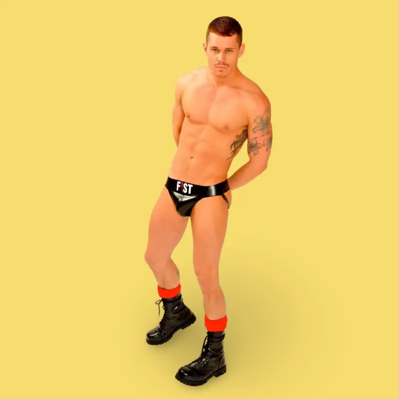 FIST UK Rubber Logo Jockstrap, 65 mm Waistband, 4 Sizes | Dark-Ink