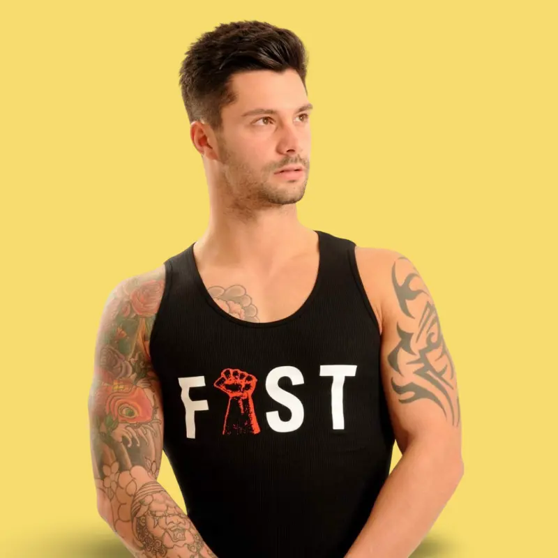 Débardeur coton FIST UK Skyhi, gamme fetish UK | Dark-Ink