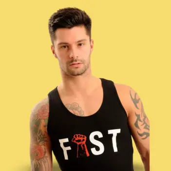 Débardeur coton FIST UK Skyhi, gamme fetish UK | Dark-Ink