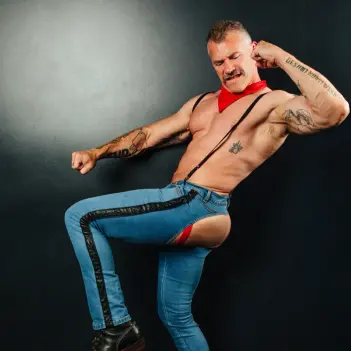 CB13 Terry Denim Chaps, offener Rücken und Schritt | Dark-Ink