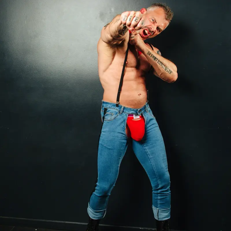 CB13 Terry Denim Chaps, offener Rücken und Schritt | Dark-Ink