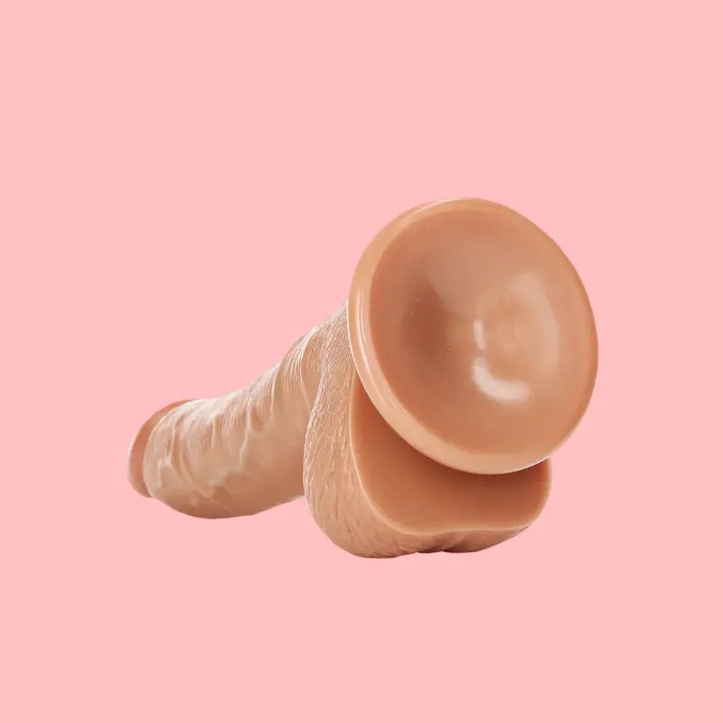 Realistic Dildo With Balls RealRock Curved Suction Cup | Dark-Ink
