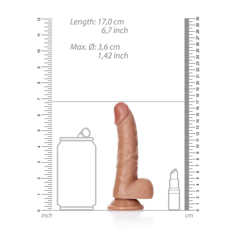 Realistic Dildo With Balls RealRock Curved Suction Cup | Dark-Ink