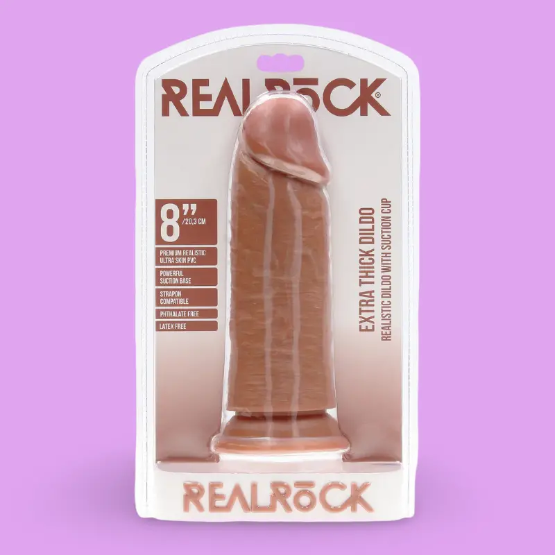 Dildo realista extra ancho RealRock sin bolas ventosa | Dark-Ink