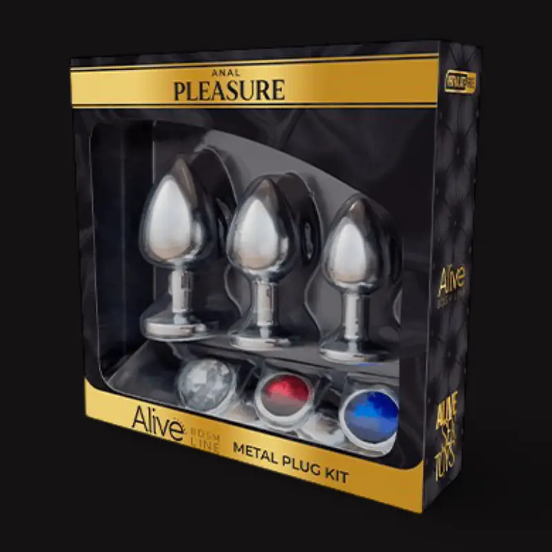 SILEX D Metal Butt Plug Kit, progressive training set | Dark-Ink