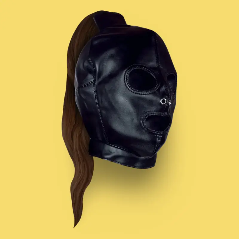 Cagoule ponyplay OUCH! queue de cheval brune, visage ouvert | Dark-Ink