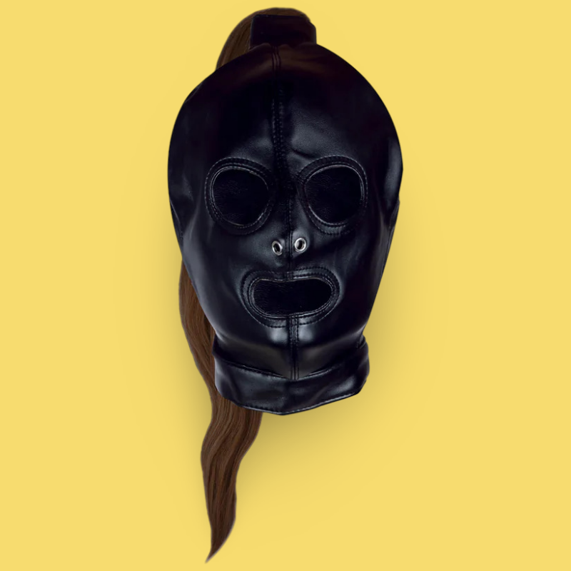 Mask with brown ponytail black