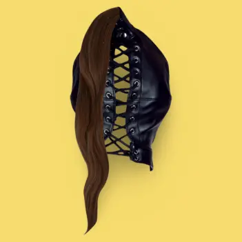OUCH! Ponyplay Hood Brown Ponytail, Open-Face Design | Dark-Ink