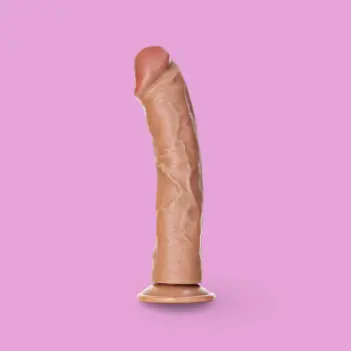 Gode réaliste courbé sans boules RealRock ventouse tan | Dark-Ink