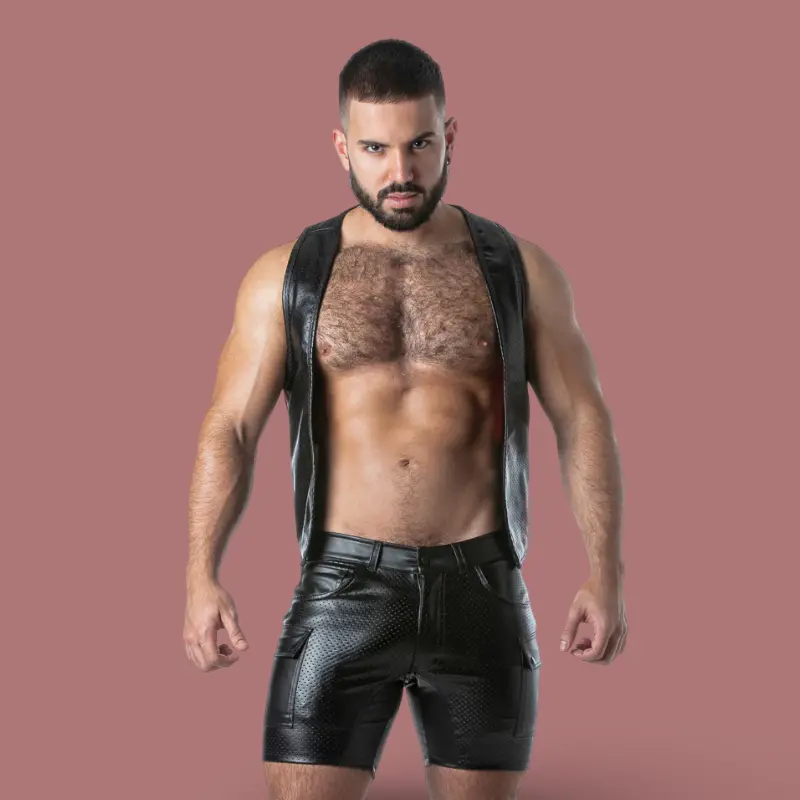 Locker Gear Rub It Fetisch Weste, perforiertes Kunstleder | Dark-Ink