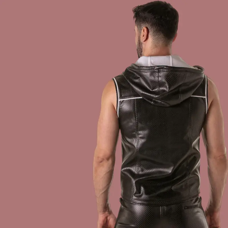 Locker Gear Rub It Hoodie, Kunstleder perforiert, ärmellos | Dark-Ink