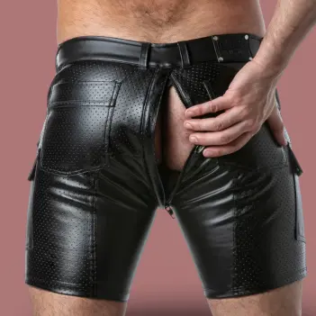 Short cargo Locker Gear Rub It, simili cuir perforé | Dark-Ink
