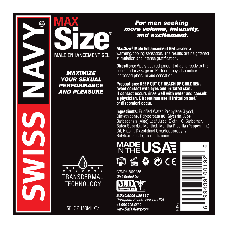 Swiss Navy Max Size – Gel potenciador transdérmico