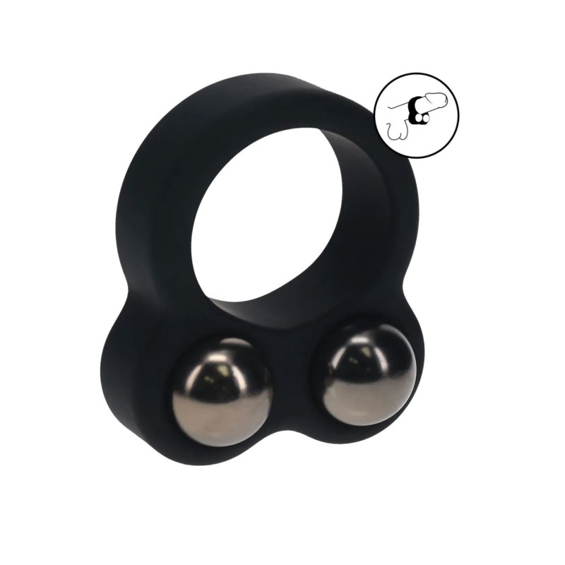 Liquid Silicone Double Weighted Ball Cockring - Black