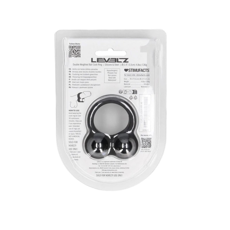 Liquid Silicone Double Weighted Ball Cockring - Black