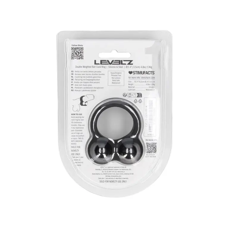 Cockring lesté LEVELZ Double Weighted Ball silicone liquide | Dark-Ink