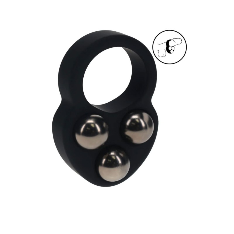 Liquid Silicone Triple Weighted Ball Cockring - Black