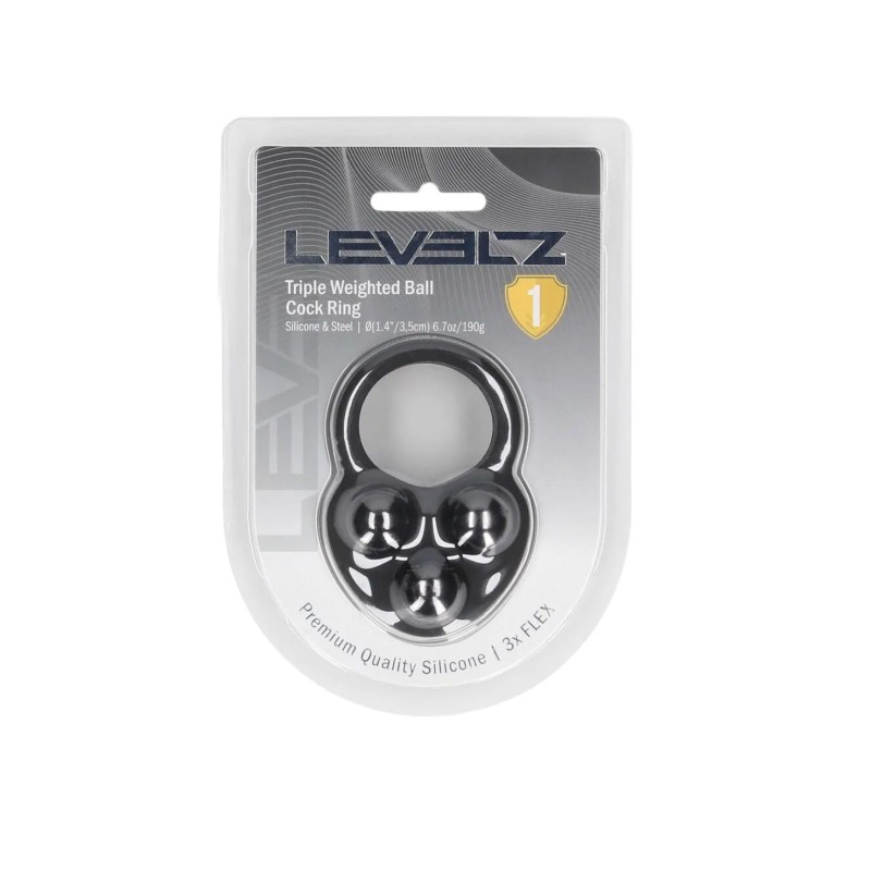 Liquid Silicone Triple Weighted Ball Cockring - Black