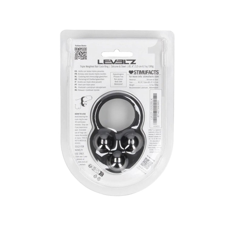Liquid Silicone Triple Weighted Ball Cockring - Black