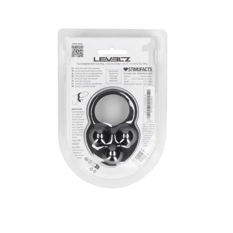 Cockring lesté LEVELZ Triple Weighted Ball silicone liquide | Dark-Ink