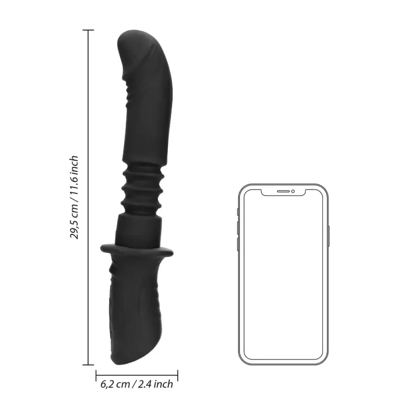 OUCH! Thrusting Dildo, Vibrating, 13 Speed Modes, Silicone | Dark-Ink