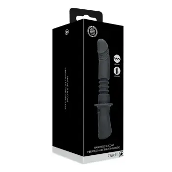 OUCH! Thrusting Dildo, Vibrating, 13 Speed Modes, Silicone | Dark-Ink