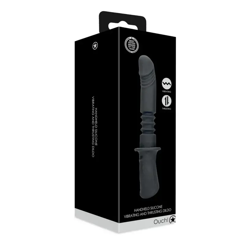 OUCH! Thrusting Dildo, Vibrating, 13 Speed Modes, Silicone | Dark-Ink