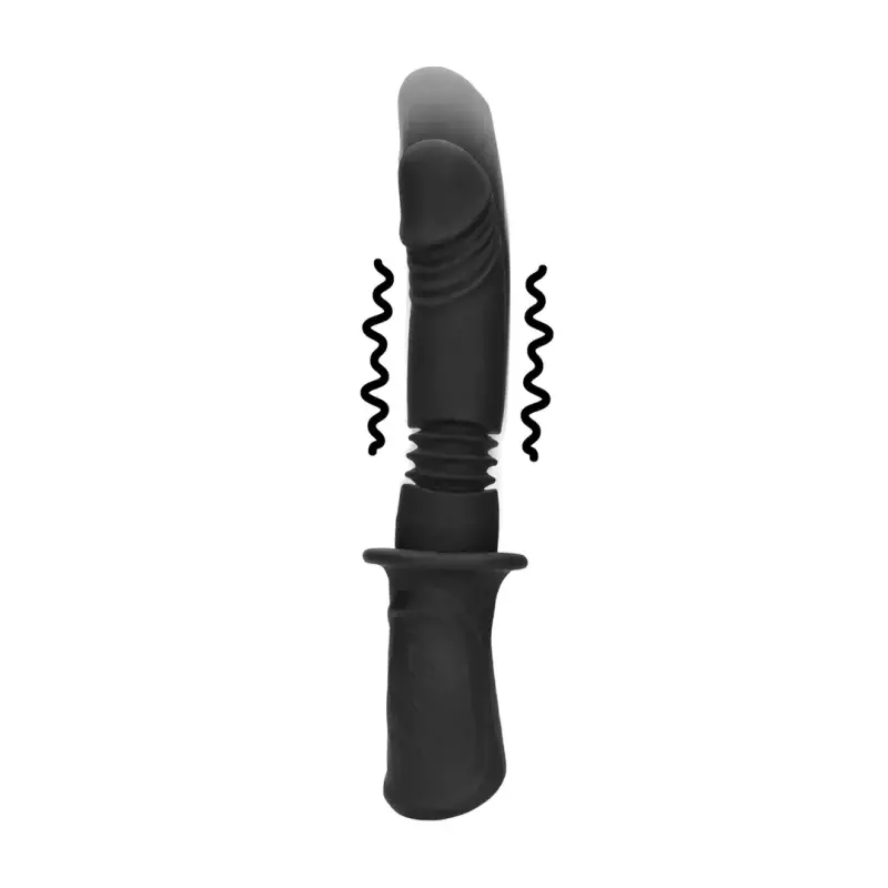 OUCH! Thrusting Dildo, Vibrating, 13 Speed Modes, Silicone | Dark-Ink