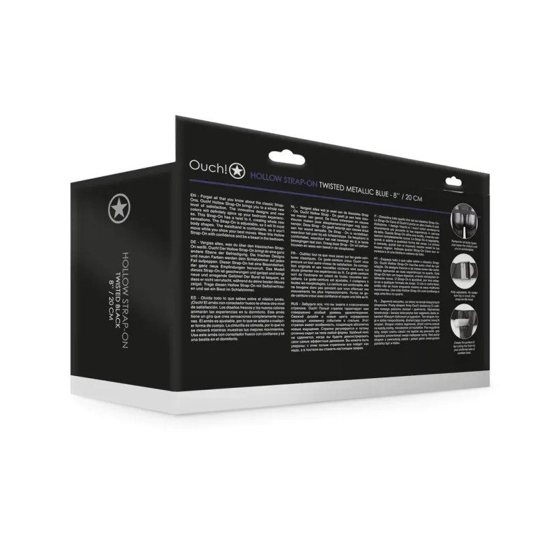 Hollow strap-on curved metallic blue 8" / 20cm