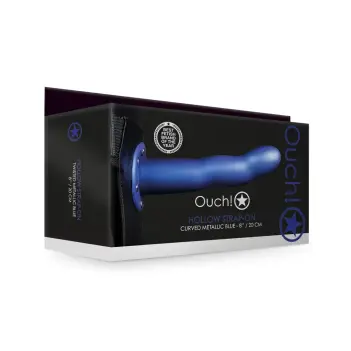 OUCH! Hollow Strap-On, gebogen, 20 cm, Metallic Blue | Dark-Ink