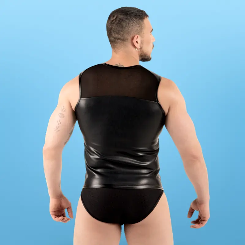 RØK Biker Weste Mesh Vest, Leder-Look mit Mesh-Einsätzen | Dark-Ink