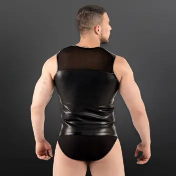 RØK Biker Weste Mesh Vest, Leder-Look mit Mesh-Einsätzen | Dark-Ink
