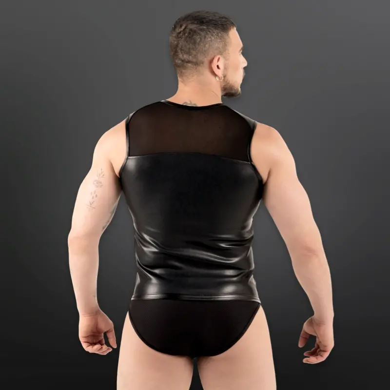 RØK Biker Weste Mesh Vest, Leder-Look mit Mesh-Einsätzen | Dark-Ink