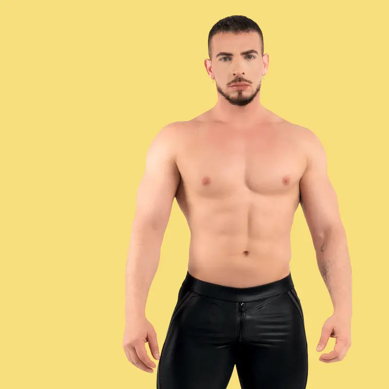 RØK Rebel Skinny Rear-Zip fetish pants, front and rear zip | Dark-Ink