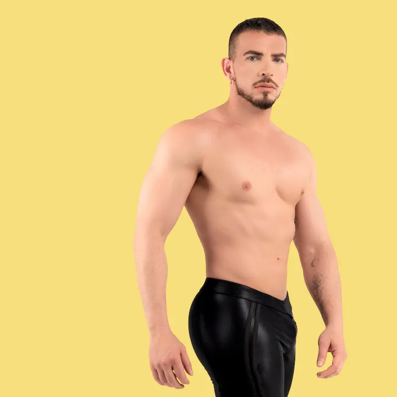 RØK Rebel Skinny Rear-Zip fetish pants, front and rear zip | Dark-Ink