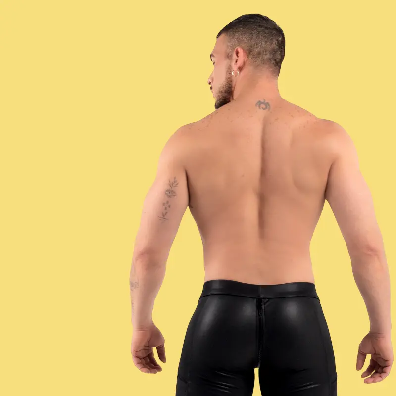RØK Rebel Skinny Rear-Zip fetish pants, front and rear zip | Dark-Ink