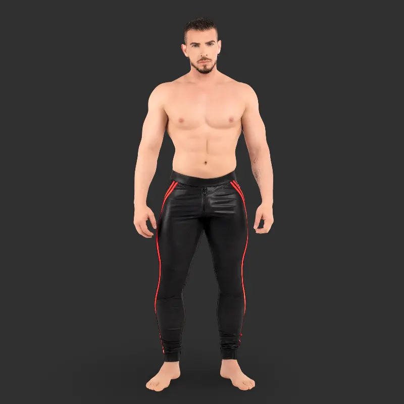 RØK Rebel Skinny Open Ass fetish pants, racing stripe | Dark-Ink