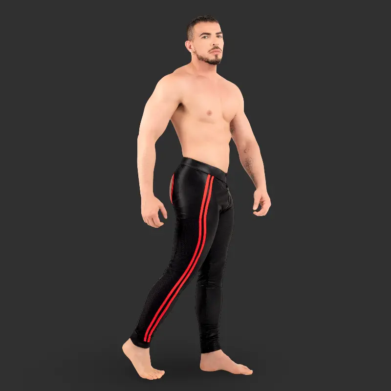RØK Rebel Skinny Open Ass fetish pants, racing stripe | Dark-Ink