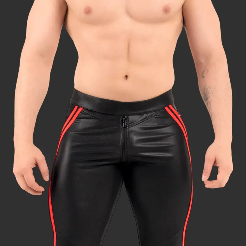 RØK Rebel Skinny Open Ass fetish pants, racing stripe | Dark-Ink